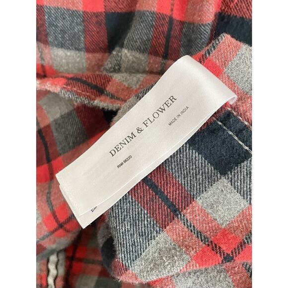 Denim & Flower Mens Medium Red 100% Cotton Flannel Button Up Shirt Preowned - Picture 6 of 10